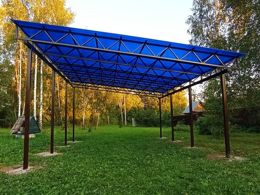 Автонавес из поликарбоната односкатный синий